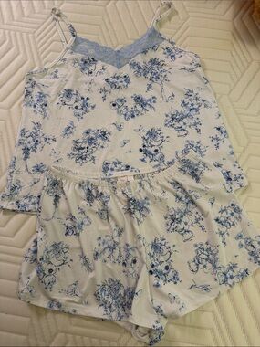 Floral Lace-Trim Cami and Shorts Pajama Set - Blue/White
